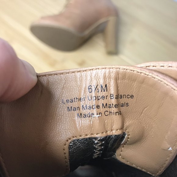Ann Taylor LOFT Tan Genuine Leather Lace Up Peep Open Toe Heeled Booties sz 6.5 - Picture 9 of 9